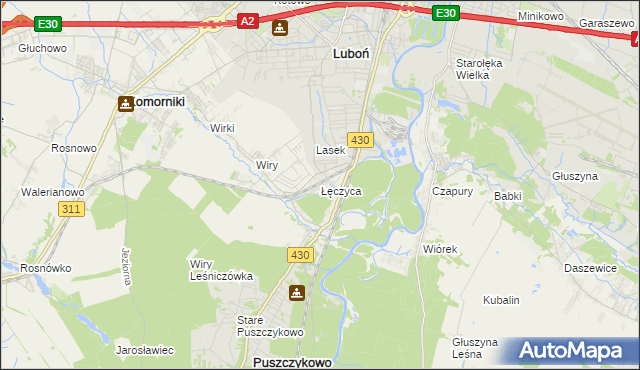 mapa Łęczyca gmina Komorniki, Łęczyca gmina Komorniki na mapie Targeo