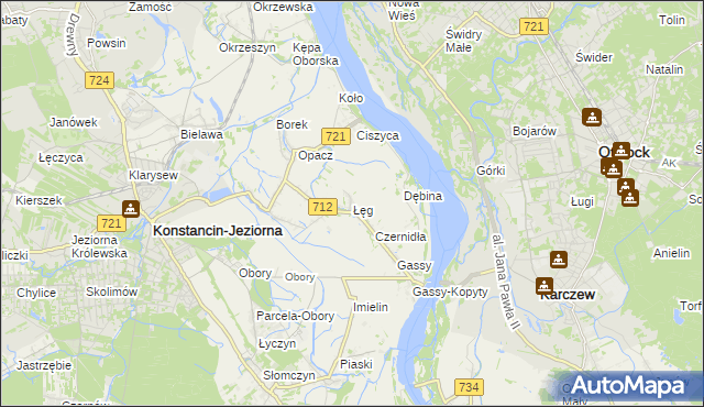 mapa Łęg gmina Konstancin-Jeziorna, Łęg gmina Konstancin-Jeziorna na mapie Targeo