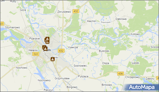 mapa Łęg gmina Śrem, Łęg gmina Śrem na mapie Targeo