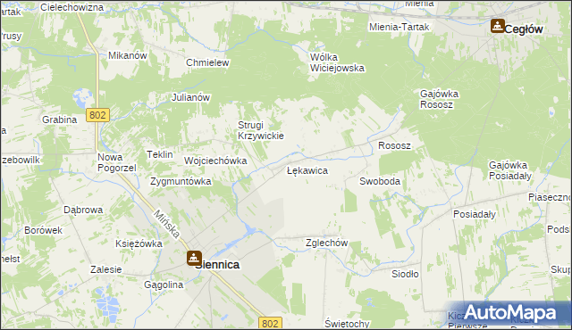 mapa Łękawica gmina Siennica, Łękawica gmina Siennica na mapie Targeo