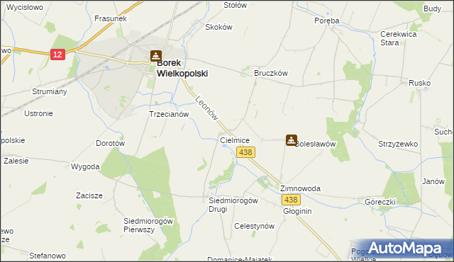 mapa Leonów gmina Borek Wielkopolski, Leonów gmina Borek Wielkopolski na mapie Targeo