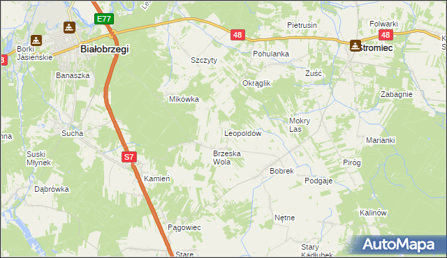 mapa Leopoldów gmina Białobrzegi, Leopoldów gmina Białobrzegi na mapie Targeo