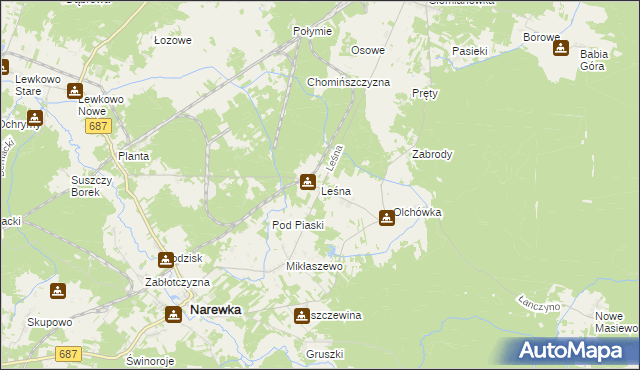 mapa Leśna gmina Narewka, Leśna gmina Narewka na mapie Targeo