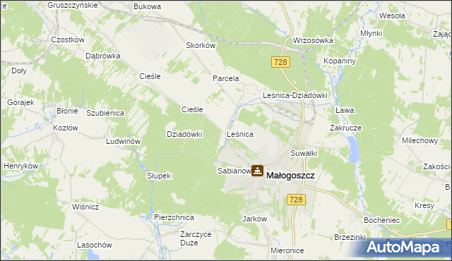 mapa Leśnica gmina Małogoszcz, Leśnica gmina Małogoszcz na mapie Targeo