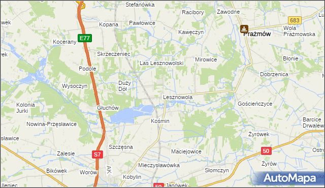 mapa Lesznowola gmina Grójec, Lesznowola gmina Grójec na mapie Targeo