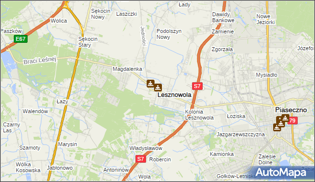 mapa Lesznowola powiat piaseczyński, Lesznowola powiat piaseczyński na mapie Targeo