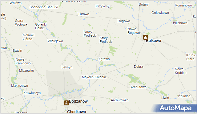 mapa Łętowo gmina Bodzanów, Łętowo gmina Bodzanów na mapie Targeo