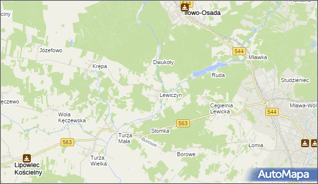 mapa Lewiczyn gmina Lipowiec Kościelny, Lewiczyn gmina Lipowiec Kościelny na mapie Targeo