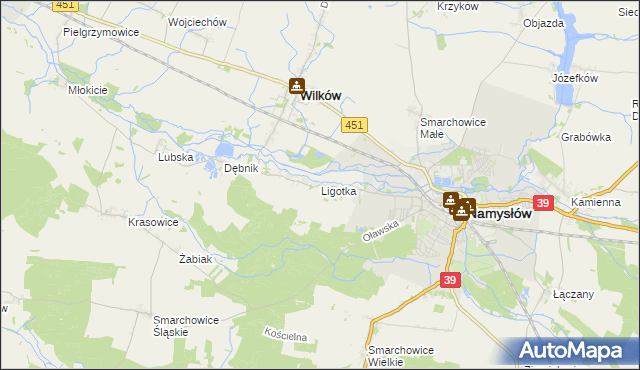 mapa Ligotka gmina Namysłów, Ligotka gmina Namysłów na mapie Targeo