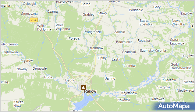 mapa Lipiny gmina Raków, Lipiny gmina Raków na mapie Targeo