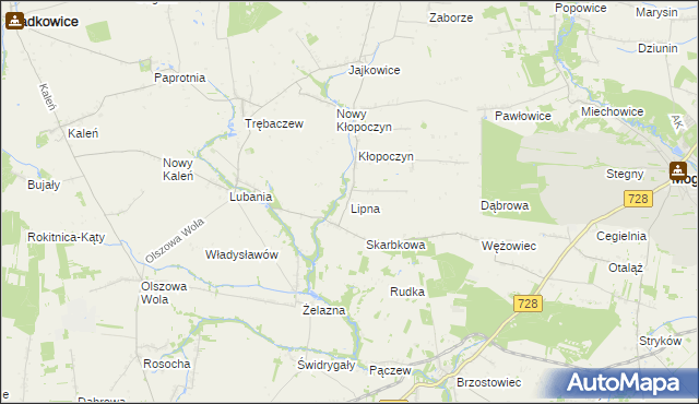 mapa Lipna gmina Sadkowice, Lipna gmina Sadkowice na mapie Targeo