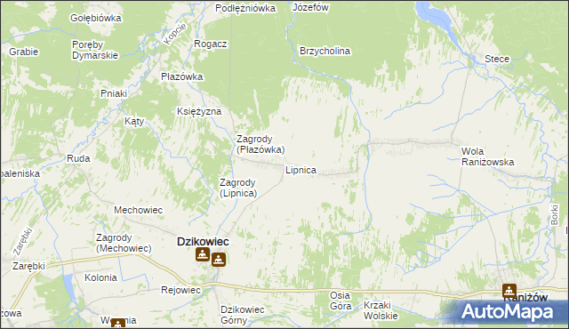 mapa Lipnica gmina Dzikowiec, Lipnica gmina Dzikowiec na mapie Targeo