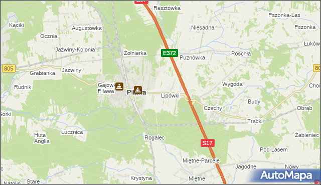 mapa Lipówki gmina Pilawa, Lipówki gmina Pilawa na mapie Targeo