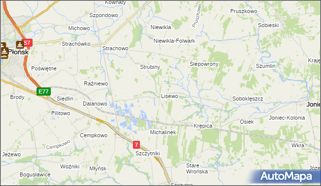 mapa Lisewo gmina Płońsk, Lisewo gmina Płońsk na mapie Targeo