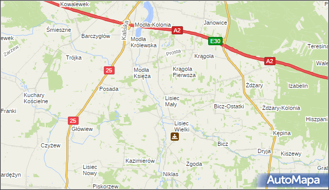 mapa Lisiec Mały, Lisiec Mały na mapie Targeo