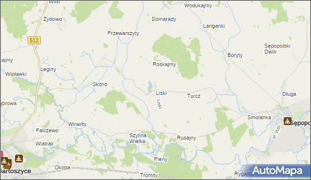 mapa Liski gmina Sępopol, Liski gmina Sępopol na mapie Targeo