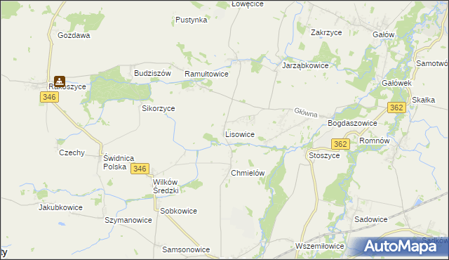 mapa Lisowice gmina Kostomłoty, Lisowice gmina Kostomłoty na mapie Targeo