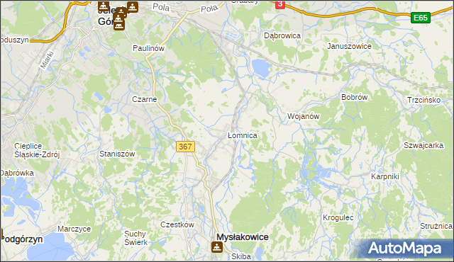 mapa Łomnica gmina Mysłakowice, Łomnica gmina Mysłakowice na mapie Targeo