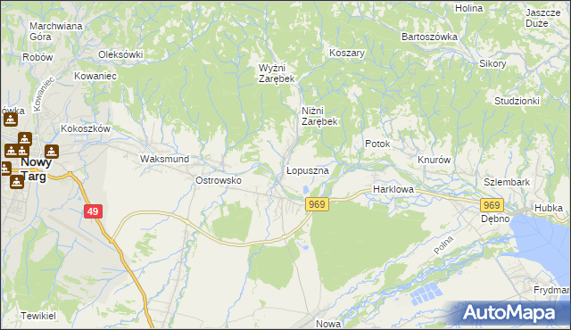 mapa Łopuszna, Łopuszna na mapie Targeo