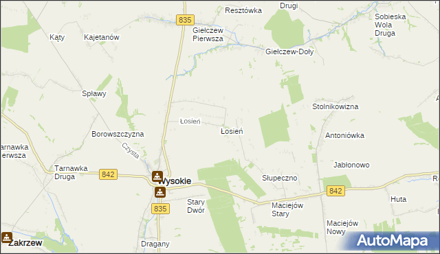 mapa Łosień gmina Wysokie, Łosień gmina Wysokie na mapie Targeo