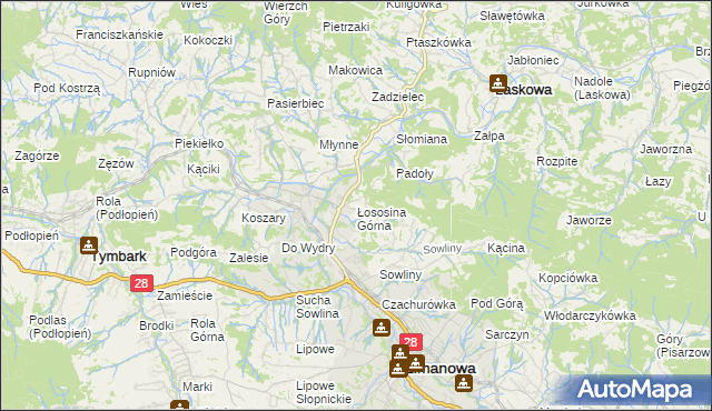 mapa Łososina Górna, Łososina Górna na mapie Targeo