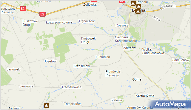 mapa Lubieniec gmina Mełgiew, Lubieniec gmina Mełgiew na mapie Targeo