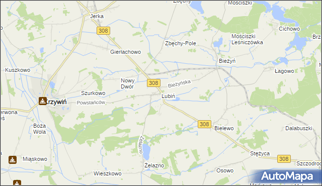 mapa Lubiń gmina Krzywiń, Lubiń gmina Krzywiń na mapie Targeo