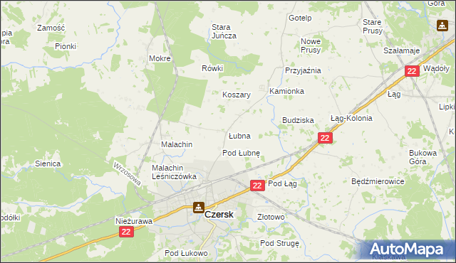 mapa Łubna gmina Czersk, Łubna gmina Czersk na mapie Targeo