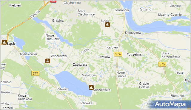 mapa Ludwików gmina Gąbin, Ludwików gmina Gąbin na mapie Targeo