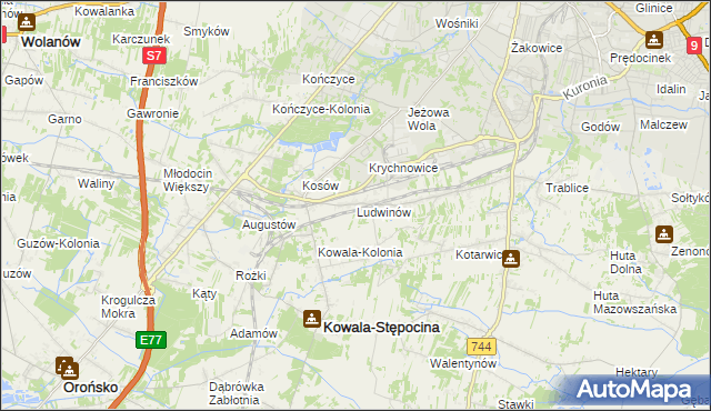 mapa Ludwinów gmina Kowala, Ludwinów gmina Kowala na mapie Targeo