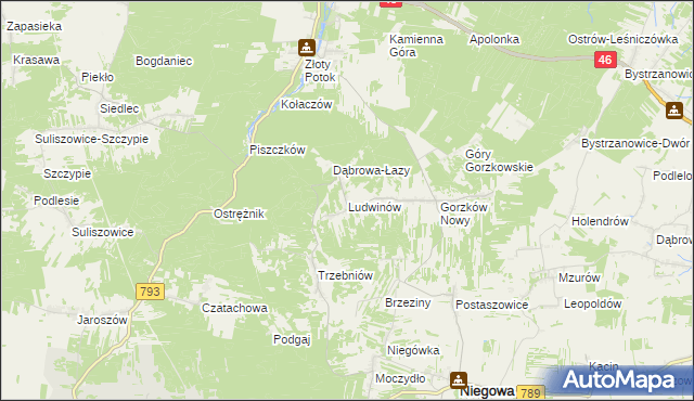 mapa Ludwinów gmina Niegowa, Ludwinów gmina Niegowa na mapie Targeo