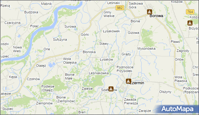 mapa Łysaków gmina Czermin, Łysaków gmina Czermin na mapie Targeo