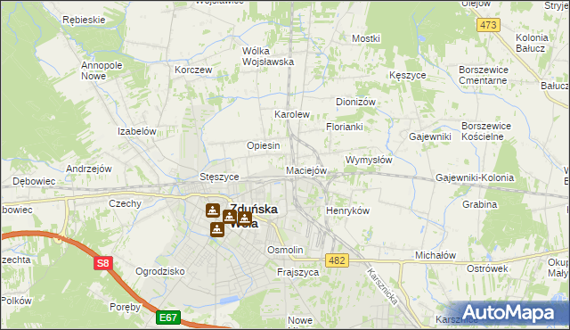 mapa Maciejów gmina Zduńska Wola, Maciejów gmina Zduńska Wola na mapie Targeo