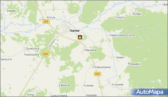 mapa Makówka gmina Narew, Makówka gmina Narew na mapie Targeo