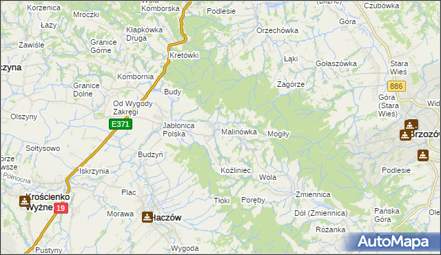 mapa Malinówka gmina Haczów, Malinówka gmina Haczów na mapie Targeo