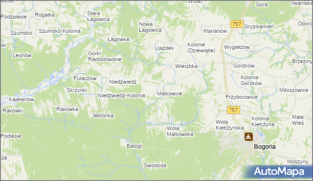 mapa Malkowice gmina Bogoria, Malkowice gmina Bogoria na mapie Targeo