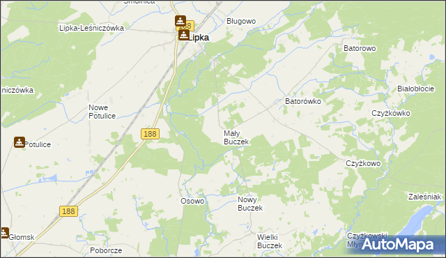 mapa Mały Buczek gmina Lipka, Mały Buczek gmina Lipka na mapie Targeo