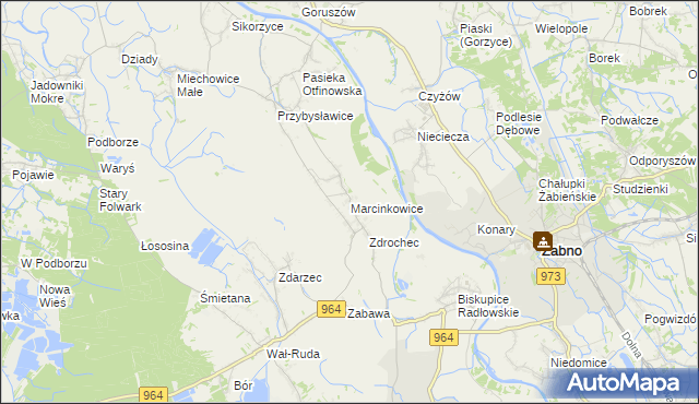 mapa Marcinkowice gmina Radłów, Marcinkowice gmina Radłów na mapie Targeo