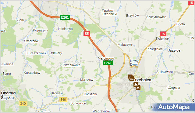mapa Marcinowo gmina Trzebnica, Marcinowo gmina Trzebnica na mapie Targeo