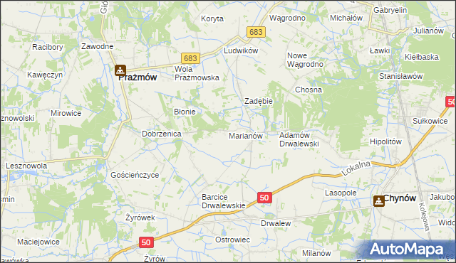 mapa Marianów gmina Chynów, Marianów gmina Chynów na mapie Targeo