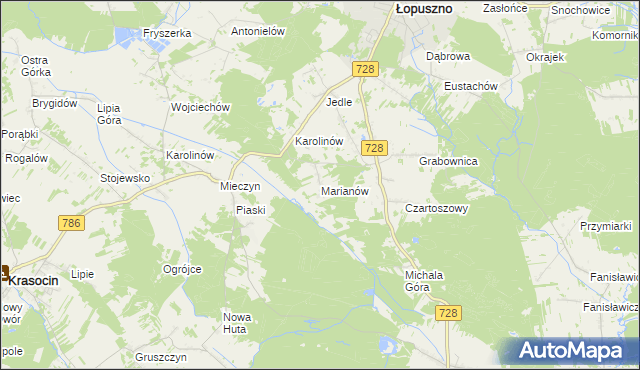 mapa Marianów gmina Łopuszno, Marianów gmina Łopuszno na mapie Targeo