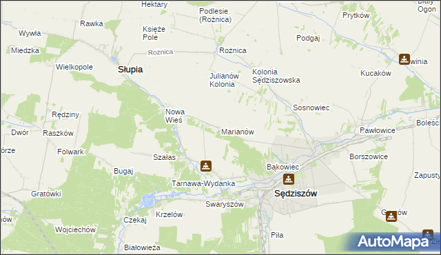 mapa Marianów gmina Sędziszów, Marianów gmina Sędziszów na mapie Targeo