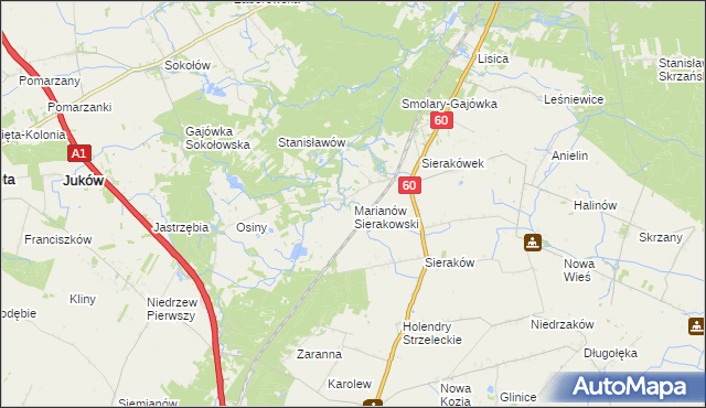 mapa Marianów Sierakowski, Marianów Sierakowski na mapie Targeo