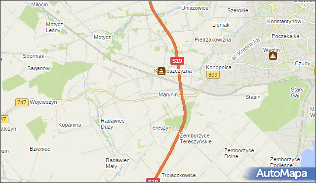 mapa Marynin gmina Konopnica, Marynin gmina Konopnica na mapie Targeo