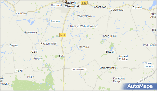 mapa Mazanki gmina Radzyń Chełmiński, Mazanki gmina Radzyń Chełmiński na mapie Targeo