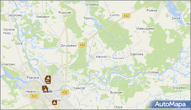 mapa Mechlin gmina Śrem, Mechlin gmina Śrem na mapie Targeo