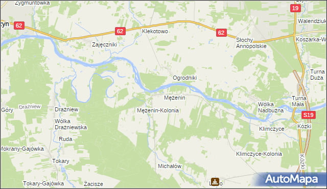 mapa Mężenin gmina Platerów, Mężenin gmina Platerów na mapie Targeo