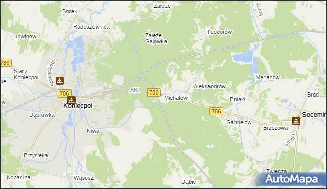 mapa Michałów gmina Koniecpol, Michałów gmina Koniecpol na mapie Targeo