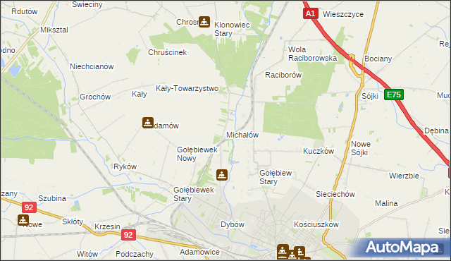 mapa Michałów gmina Kutno, Michałów gmina Kutno na mapie Targeo