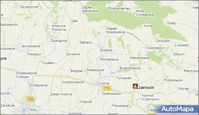 mapa Michałowice gmina Czarnocin, Michałowice gmina Czarnocin na mapie Targeo